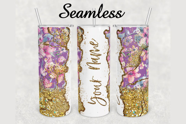 Summer Floral Gold Glitter Marble Tumbler sublimation design 20 oz skinny tumbler wrap Sublimation BambinaCreations 