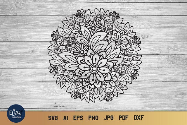 Summer Floral Mandala SVG, Zentangle Flowers, Flower SVG Intricate Design. SVG Elinorka 