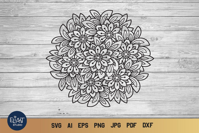Summer Floral Mandala SVG, Zentangle Flowers, Flower SVG Intricate Design. SVG Elinorka 