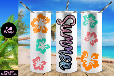 Summer & Flowers 20oz Skinny Tumbler Wrap Template Sublimation Sublimatiz Designs 