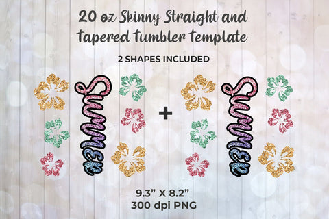 Summer & Flowers 20oz Skinny Tumbler Wrap Template Sublimation Sublimatiz Designs 