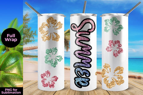 Summer & Flowers 20oz Skinny Tumbler Wrap Template Sublimation Sublimatiz Designs 