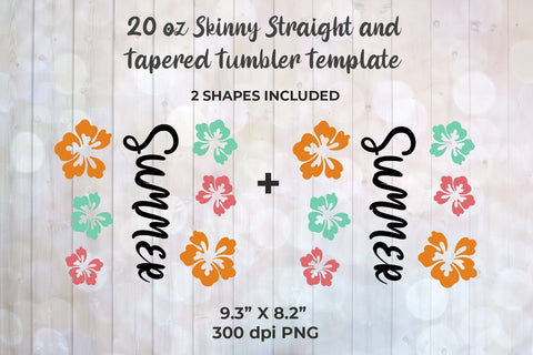 Summer & Flowers 20oz Skinny Tumbler Wrap Template Sublimation Sublimatiz Designs 
