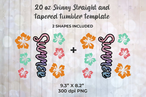 Summer & Flowers 20oz Skinny Tumbler Wrap Template Sublimation Sublimatiz Designs 