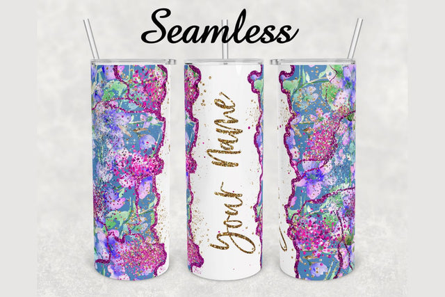 Summer Flowers Glitter Agate Tumbler sublimation design 20 oz skinny tumbler wrap Sublimation BambinaCreations 