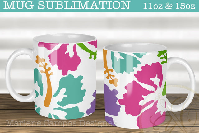 Summer Flowers Sublimation Designs for Mugs, Tropical, 11oz, 15oz Sublimation Marlene Campos 