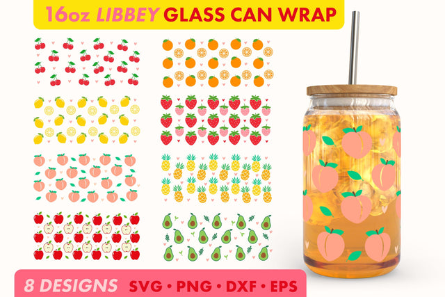 Summer Fruit SVG PNG 16 oz Libbey Glass Can Wrap SVG Freeling Design House 