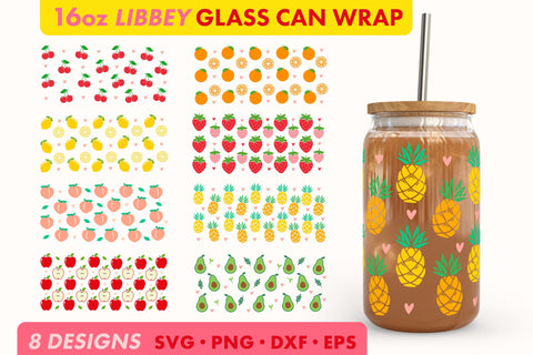 Summer Fruit SVG PNG 16 oz Libbey Glass Can Wrap SVG Freeling Design House 