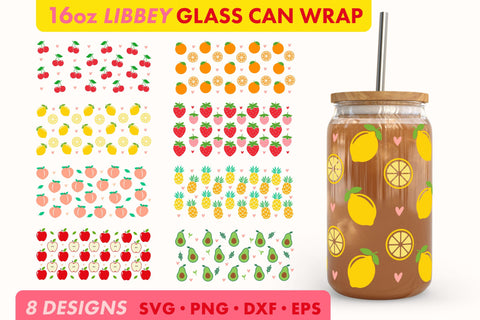 Summer Fruit SVG PNG 16 oz Libbey Glass Can Wrap SVG Freeling Design House 