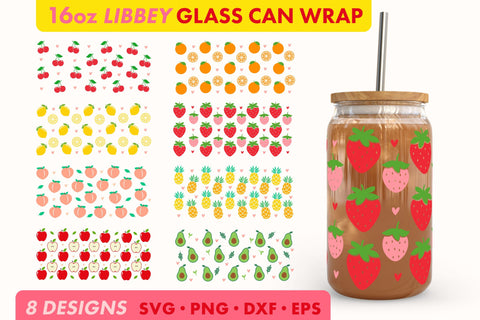 Summer Fruit SVG PNG 16 oz Libbey Glass Can Wrap SVG Freeling Design House 