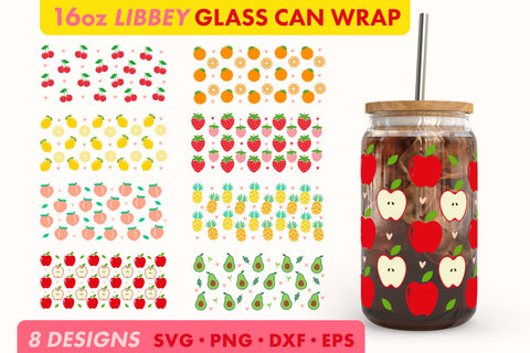 Summer Fruit SVG PNG 16 oz Libbey Glass Can Wrap SVG Freeling Design House 