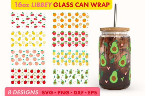 Summer Fruit SVG PNG 16 oz Libbey Glass Can Wrap SVG Freeling Design House 