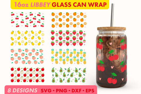 Summer Fruit SVG PNG 16 oz Libbey Glass Can Wrap SVG Freeling Design House 