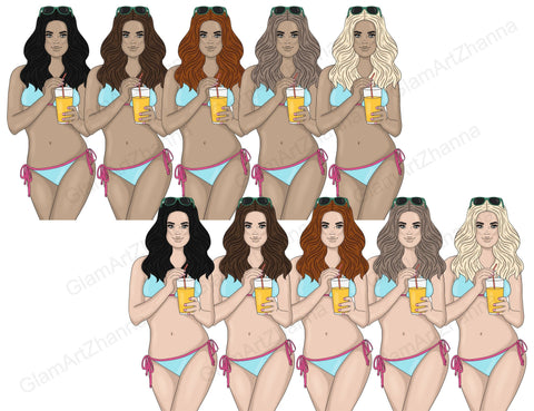 Summer Girl Clipart | Bikini Woman Illustration Sketch DESIGN GlamArtZhanna 