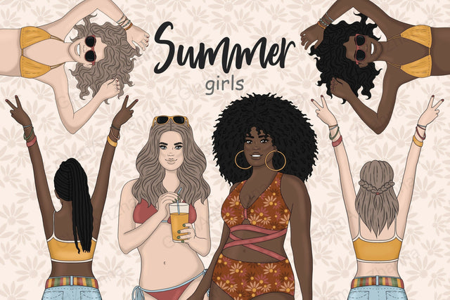 Summer Girl Clipart | Bohemian Woman Illustration Sketch DESIGN GlamArtZhanna 
