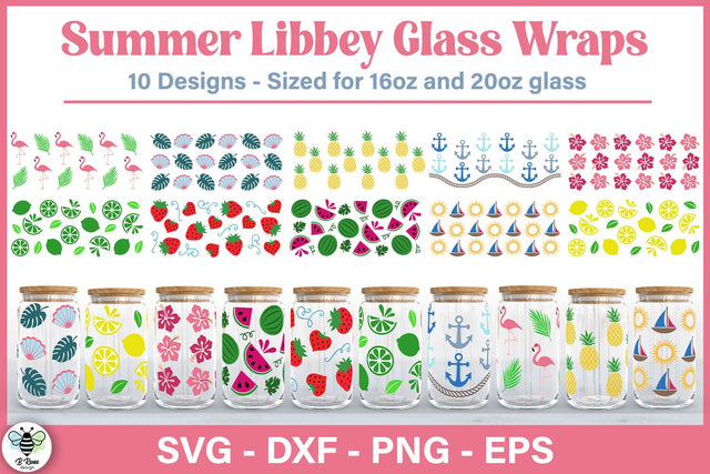 Summer Glass Can Wrap Bundle | 16oz and 20oz Libbey Glass SVG SVG B Renee Design 