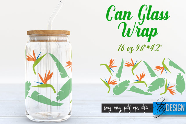Summer Glass Can Wrap SVG | Tropical 16 oz Libbey Glass Can Wrap SVG | Glass Can Bundle | Wrap Template | 16 oz glass can wrap | Beer Can Glass Wrap SVG Fly Design 