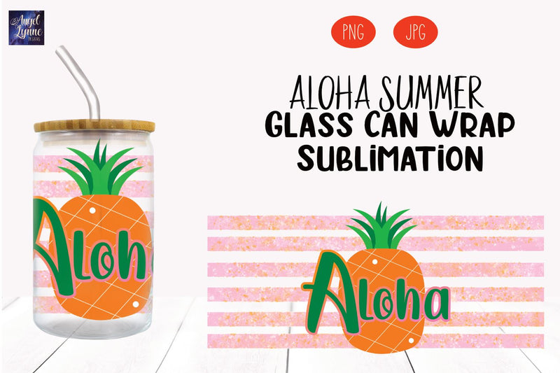 Summer Glass Wrap | Aloha Glass Wrap | Summer Glass Can Wrap Sublimation Angel Lynne Designs 
