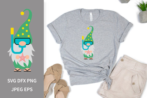 Summer gnom SVGe. Beach gnome wearing snorkeling mask SVG LaBelezoka 