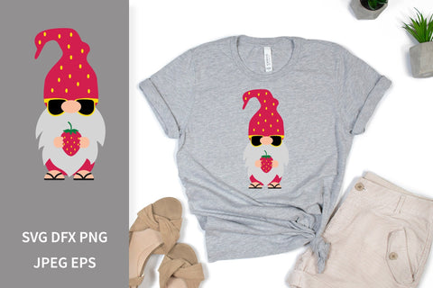 Summer gnome holding strawberry. Gnome on vacation SVG SVG LaBelezoka 