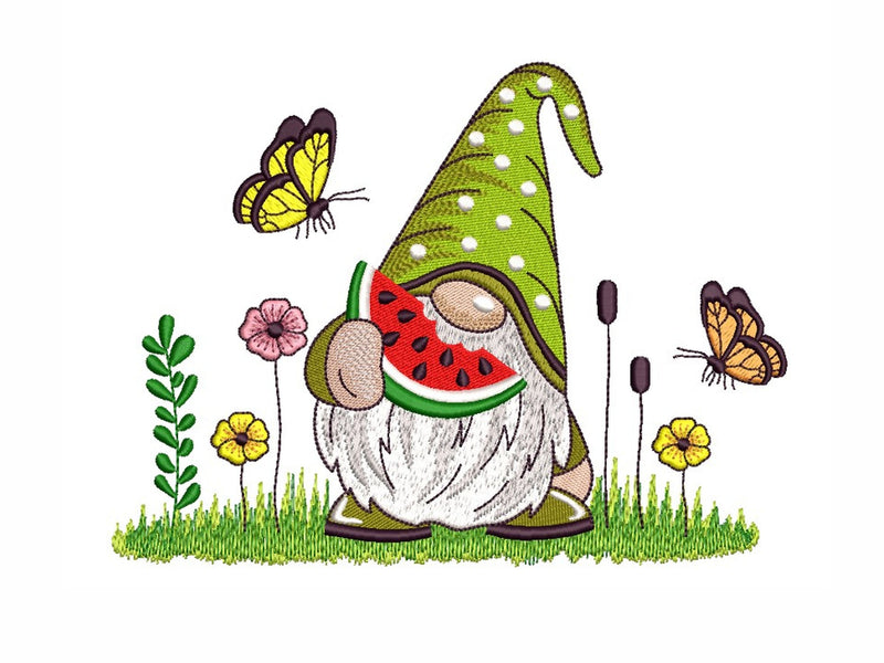 Summer Gnome in Flowers Embroidery Design, 3 sizes Embroidery/Applique DESIGNS Nino Nadaraia 