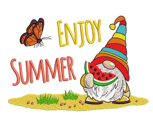 Summer Gnome in Flowers Embroidery Design, 3 sizes, Instant Download Embroidery/Applique DESIGNS Nino Nadaraia 