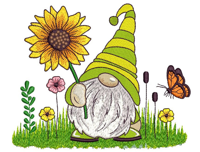 Summer Gnome in Flowers Embroidery Design, 4 sizes, Instant Download Embroidery/Applique DESIGNS Nino Nadaraia 