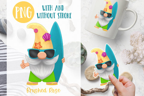 Summer Gnome | Surfing gnome PNG for Sublimation Sublimation Brushed Rose 