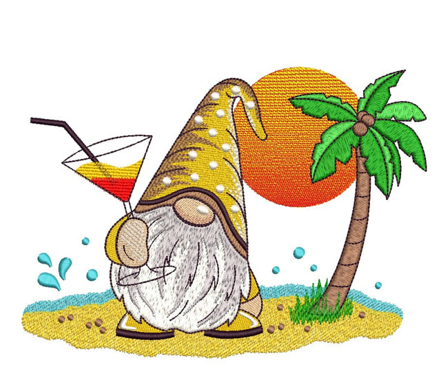 Summer Gnome with a Cocktail Embroidery Design, 3 sizes Embroidery/Applique DESIGNS Nino Nadaraia 