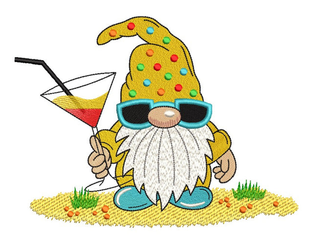 Summer Gnome with a Cocktail Embroidery Design, 3 sizes Embroidery/Applique DESIGNS Nino Nadaraia 