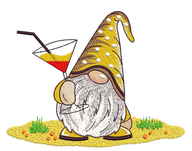 Summer Gnome with a Cocktail Machine Embroidery Design, 3 sizes, Instant Download Embroidery/Applique DESIGNS Nino Nadaraia 