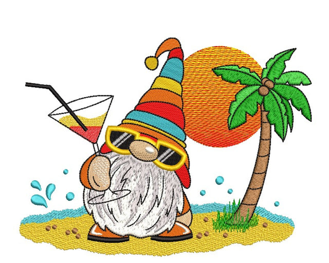 Summer Gnome with a Cocktail on the Beach Machine Embroidery Design, 3 sizes, Instant Download Embroidery/Applique DESIGNS Nino Nadaraia 