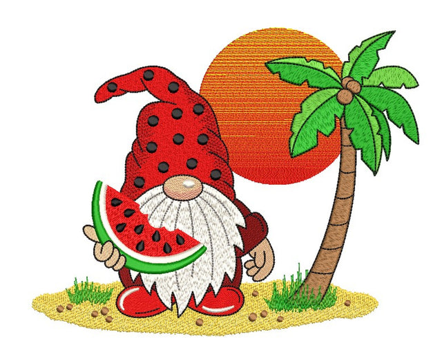 Summer Gnome with a Watermelon Embroidery Design, 3 sizes Embroidery/Applique DESIGNS Nino Nadaraia 