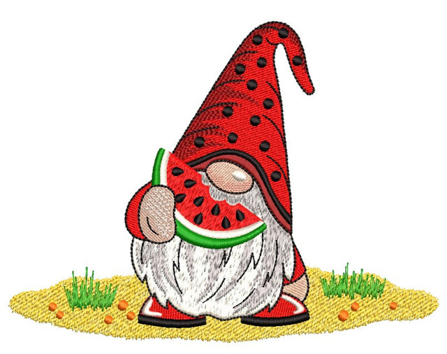 Summer Gnome with a Watermelon Embroidery Design, 3 sizes Embroidery/Applique DESIGNS Nino Nadaraia 