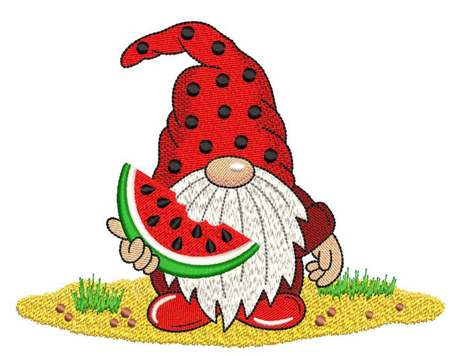 Summer Gnome with a Watermelon Machine Embroidery Design, 3 sizes Embroidery/Applique DESIGNS Nino Nadaraia 