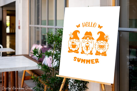 Summer gnomes with quote hello summer svg design, summer sign svg, round sign SVG Digital Rainbow Shop 
