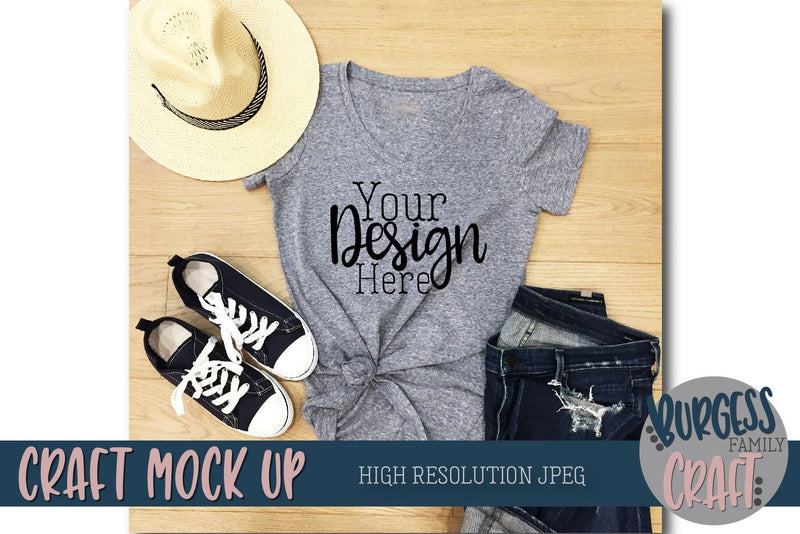 Summer hat gray t-shirt Craft mock up | High resolution JPEG SVG Burgess Family Craft 