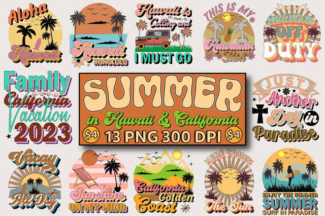 Summer in Hawaii & California Bundle Sublimation SVGArt 