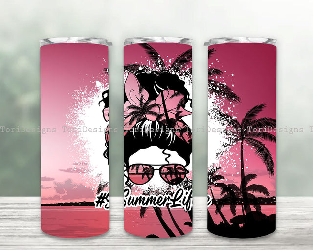 Summer Life Tumbler PNG, Summer Tumlber Sublimation Design Download, Messy Bun Seamless 20oz Skinny Tumbler Design PNG Sublimation ToriDesigns 