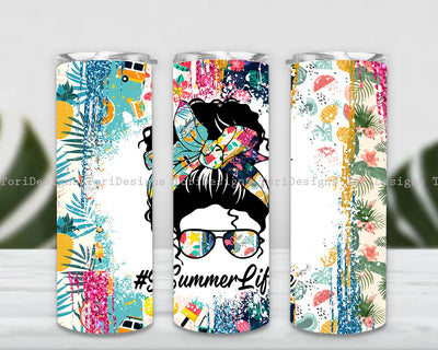 Summer Life Tumbler PNG, Summer Vibes Tumlber Sublimation Design Download, Messy Bun 20oz Skinny Tumbler Design PNG Sublimation ToriDesigns 