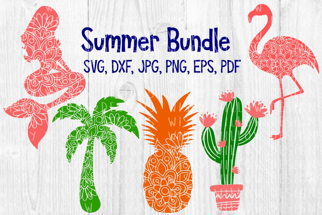 Summer Mandala Bundle | Mermaid | Pineapple | Palm Tree | Flamingo | Cactus SVG Wispy Willow Designs