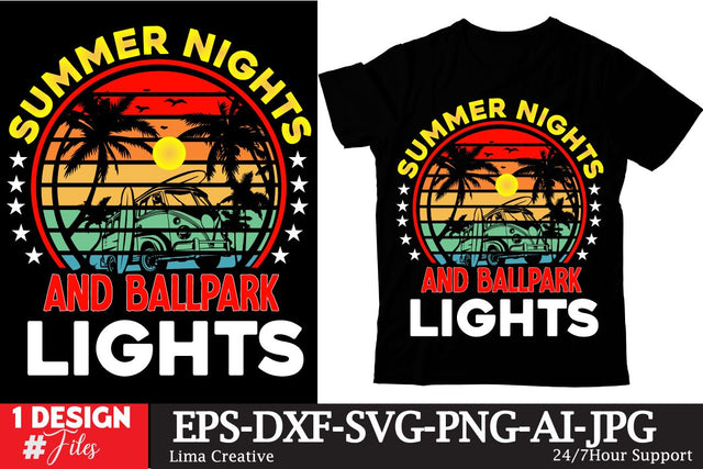 Summer Night And Ballpark Lights Retro Sunset ,Summer Sublimation ,Summer Retro Vintage T-shirt DEsign,SUmmer SVG ,Summer Rtero T-shirt DEsign BUndle SVG Insomnia Std 