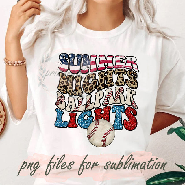 Summer Nights Ballpark Lights Png, Baseball Glitter Design Png, Baseball American Flag Sublimation Png, Baseball Leopard Png, Sports Sublimation Design, Digital Download Sublimation PrintingLife 
