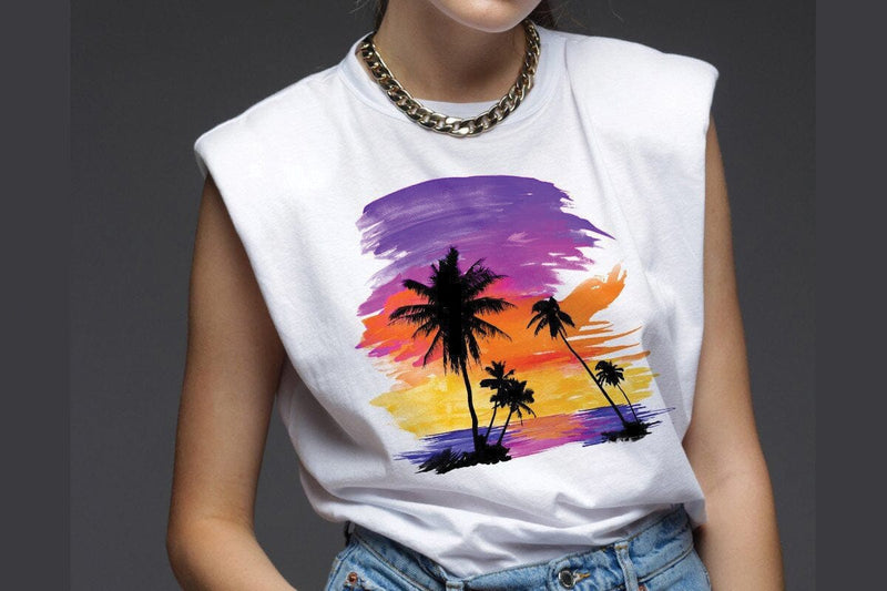 Summer Palm Tree Sunset Watercolor Sublimation PNG JPG - So Fontsy