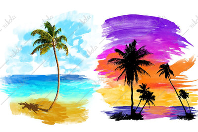 Summer Palm Tree Sunset Watercolor Sublimation PNG JPG Sublimation nikola 