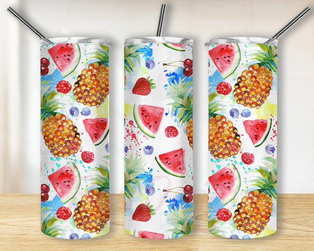 Summer Pattern 20oz Skinny Tumbler Png, Fruit Tumbler, Summer Fruit Watermelon Tumbler, Watermelon Gift, Pineapple Tumbler, Western Summer Pineapple Tumbler Sublimation BouDesign 
