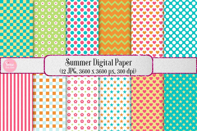 Summer Pattern Seamless Digital Paper Backgrounds Digital Pattern SineDigitalDesign 