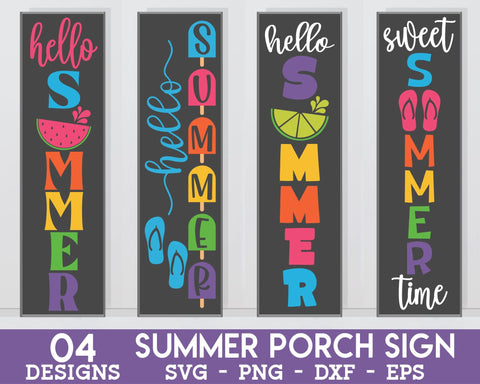 Summer Porch Sign SVG - Hello Summer SVG, Summer Farmhouse Sign SVG, Welcome Sign SVG, Vertical Porch Sign SVG SVG GraphicsTreasures 