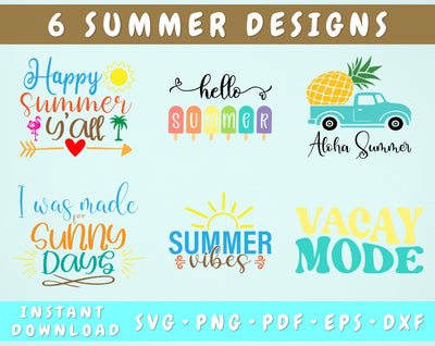 Summer Quotes SVG Bundle, 6 Designs, Hello Summer SVG, Vacay Mode SVG, I Was Made For Sunny Days SVG, Aloha Summer SVG SVG HappyDesignStudio 
