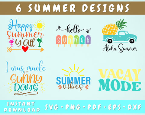 Summer Quotes SVG Bundle, 6 Designs, Hello Summer SVG, Vacay Mode SVG, I Was Made For Sunny Days SVG, Aloha Summer SVG SVG HappyDesignStudio 